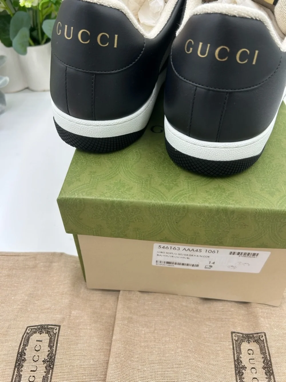 Men's Gucci screener low top leather black/white sneakers size 14 made in Italy